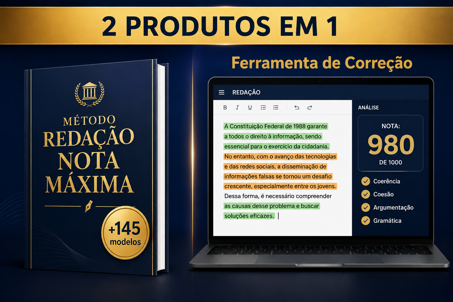 Método Redação Nota Máxima + Corretor de Redação — 2 produtos em 1